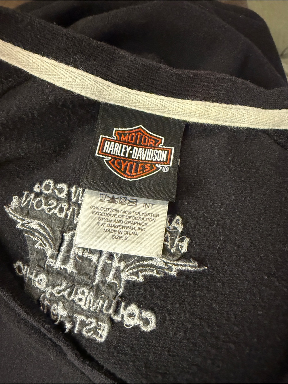 Harley-Davidson Embroidered Sleeve Pullover Top Black Moto Y2K Small - Picture 6 of 6
